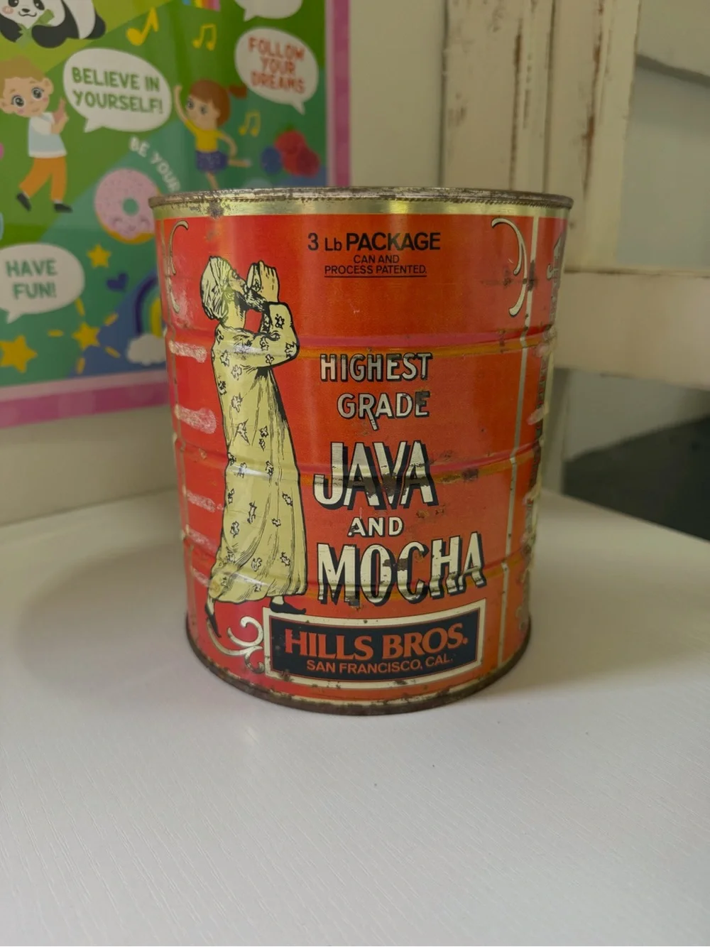 Vintage Hills Bros San Francisco Java and Mocha 3lb Coffee Can Tin Metal Planter